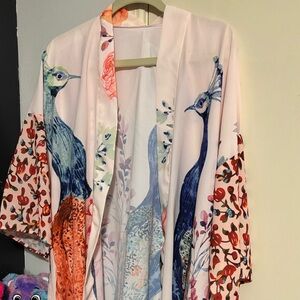 Floral Peacock Print Robe